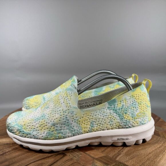Skechers Go Walk Classic-Groovy Talk Sneakers Women's 6.5 Yellow Blue Slip On - Picture 3 of 8